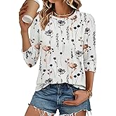 ATHMILE Womens 3/4 Sleeve Blouse Summer Tops Fall Shirt Fashion Blouses Beach Vacation Clothes Spring Tunic 2026 Trendy