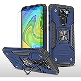 Asuwish Phone Case for Xiaomi Redmi Note 9 / Redmi 10X 4G with Tempered Glass Screen Protector Cover and Ring Holder Stand Slim Hybrid Protective Mobile Cell Accessories Redme Note9/X10 Women Men Blue
