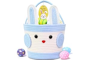 ZIOSINM Easter Basket for Kids, 10.2 x 7.9 x 7.5” Large Woven Boys Easter Baskets with Handle Empty, Bunny Egg Basket for Boys Girls Baby Kids (Blue)