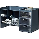 Blue Ginkgo Hive Stack Desk Organizer – Stackable Pen Holder, Stationary Organizer with Drawers - Office Storage, School Supp