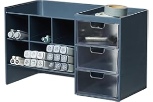 Blue Ginkgo Hive Stack Desk Organizer – Stackable Pen Holder, Stationary Organizer with Drawers - Office Storage, School Supplies, Makeup (Made in Korea, Blue Transperent)