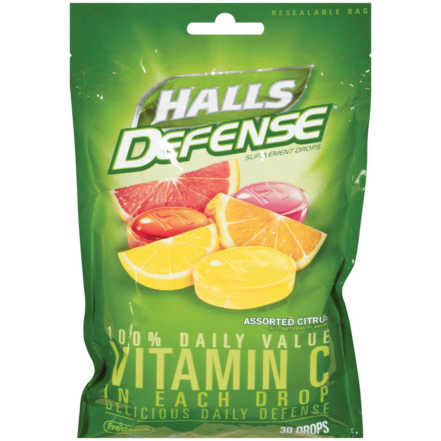 Halls Defense Vitamin C Drops Watermelon 30 ea ( Pack of 6