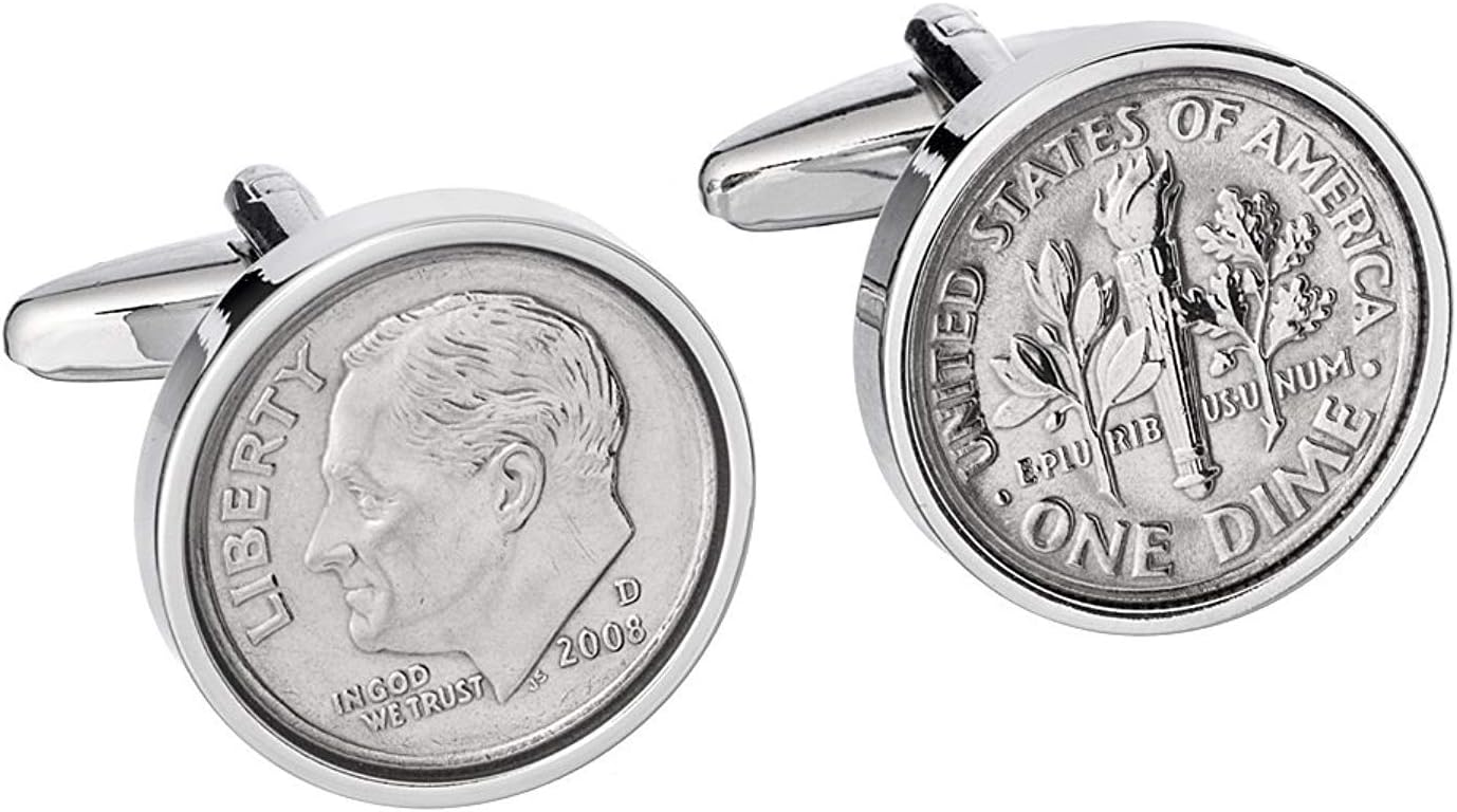 WorldcoincufflinksCufflinks Rhodium Plated 1944 Birthday US Dime Cufflinks 1944 Gift Set for Men