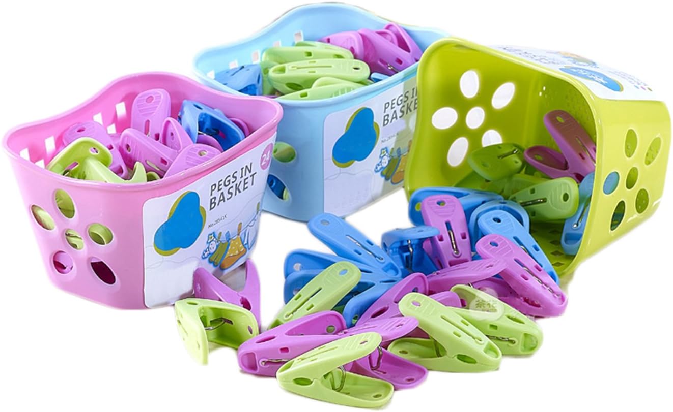 iSuperb 24 Pack Clothes Pins Pegs with Basket Assorted Colors Plastic Windproof Strong Durable Practical Clothespins for Clothesline (20Pcs Windproof Hangerhook) - Image 3