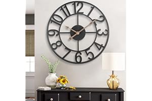 SKYNATURE Wall Clock, 24 Inch Large Indoor Outdoor Wall Clocks Battery Operated Silent Non Ticking, Farmhouse Vintage Decorative Analog Metal Clock for Living Room, Kitchen, Patio Decor - Black