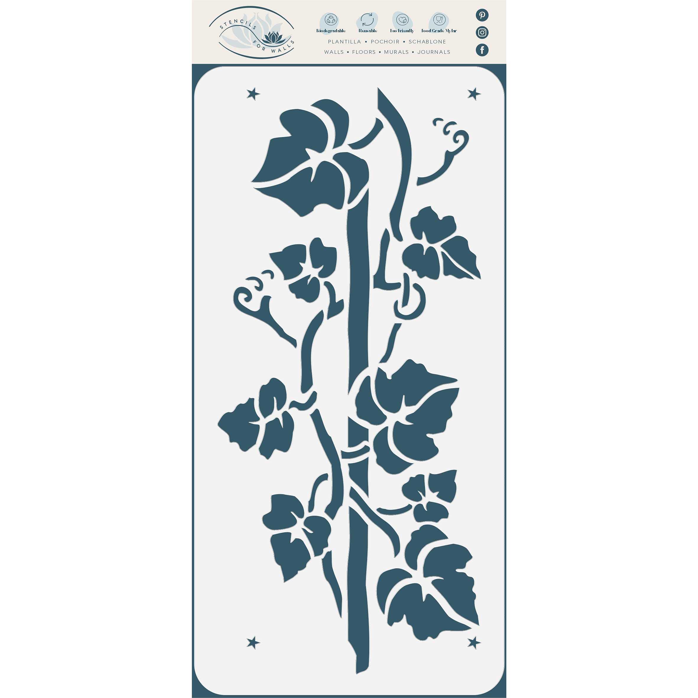 Vine Stencil, 25.5 x 11.4 cm (M) - Classic Wall Leaf Border Stencils for Painting Template