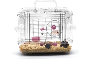 Kathson Small Animal Carry Cage for Hamsters, Gerbils, Mice - Transparent, Portable, Convenient