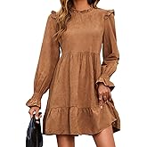 MakeMeChic Women's Ruffle Smock Dress Long Sleeve Mock Neck Shirred Frill Trim Short Dresses