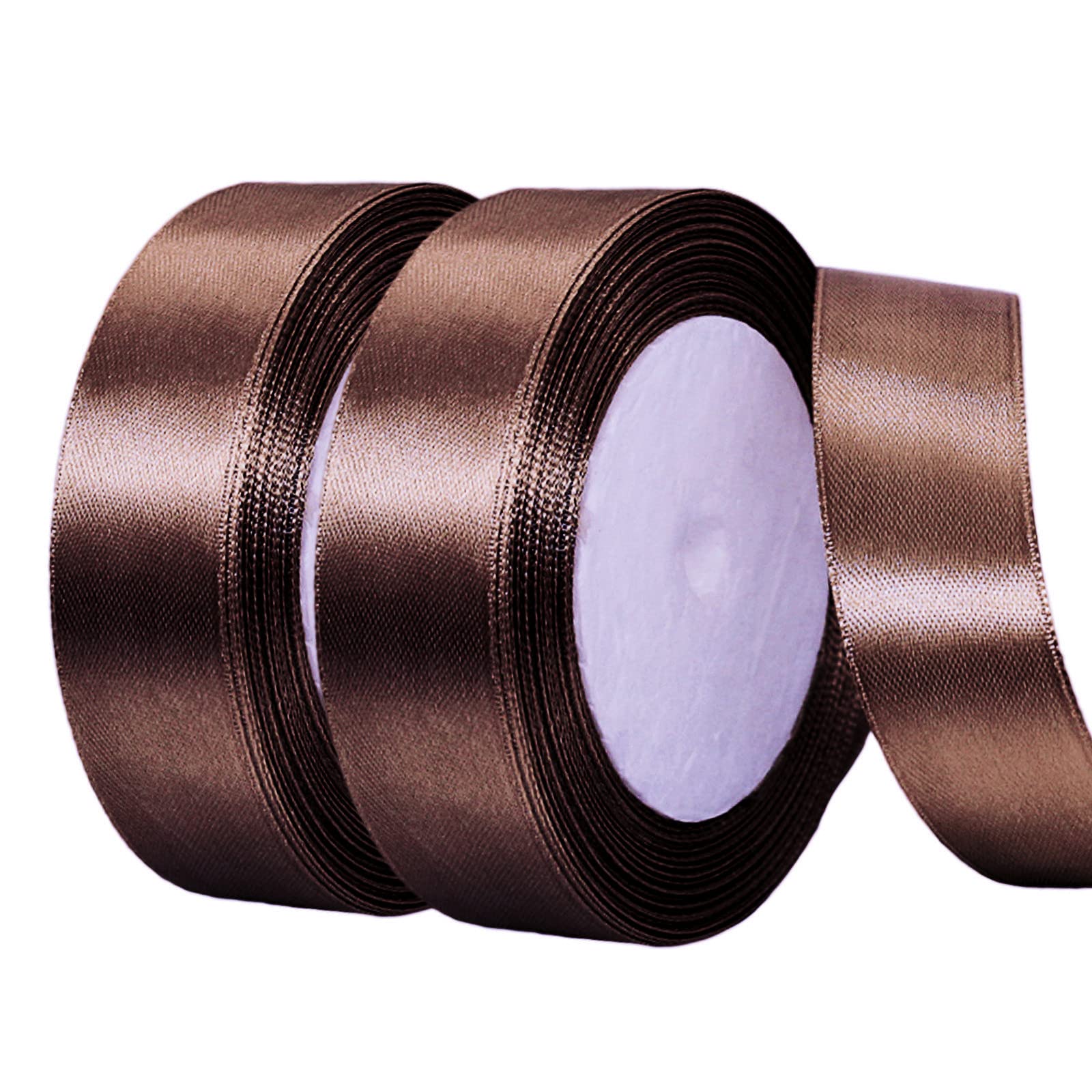 2 x 25mm Wide Dark Brown Ribbon Thick Satin Ribbon 22m, 1 inch Thick Brown Ribbon for Gift Wrapping Wedding Christmas Birthday Cake Hair Bow Florist Bouquet Crafts Decorations