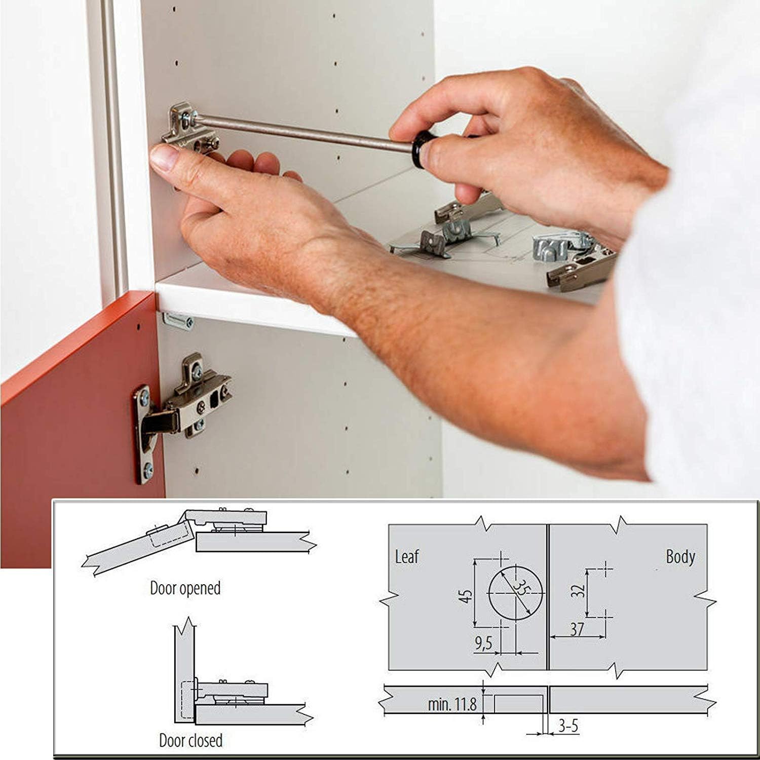 Neoteck Soft Close Cabinet Door Hinges 20 PCs 110 Degree Steel Kitchen Cabinet Cupboard Door Hinge Slow Shut Clip-On Plate 35mm for B&Q IKEA Mfi Wickes Other Types of Cabinets Door and Lift-Off Door - Image 3