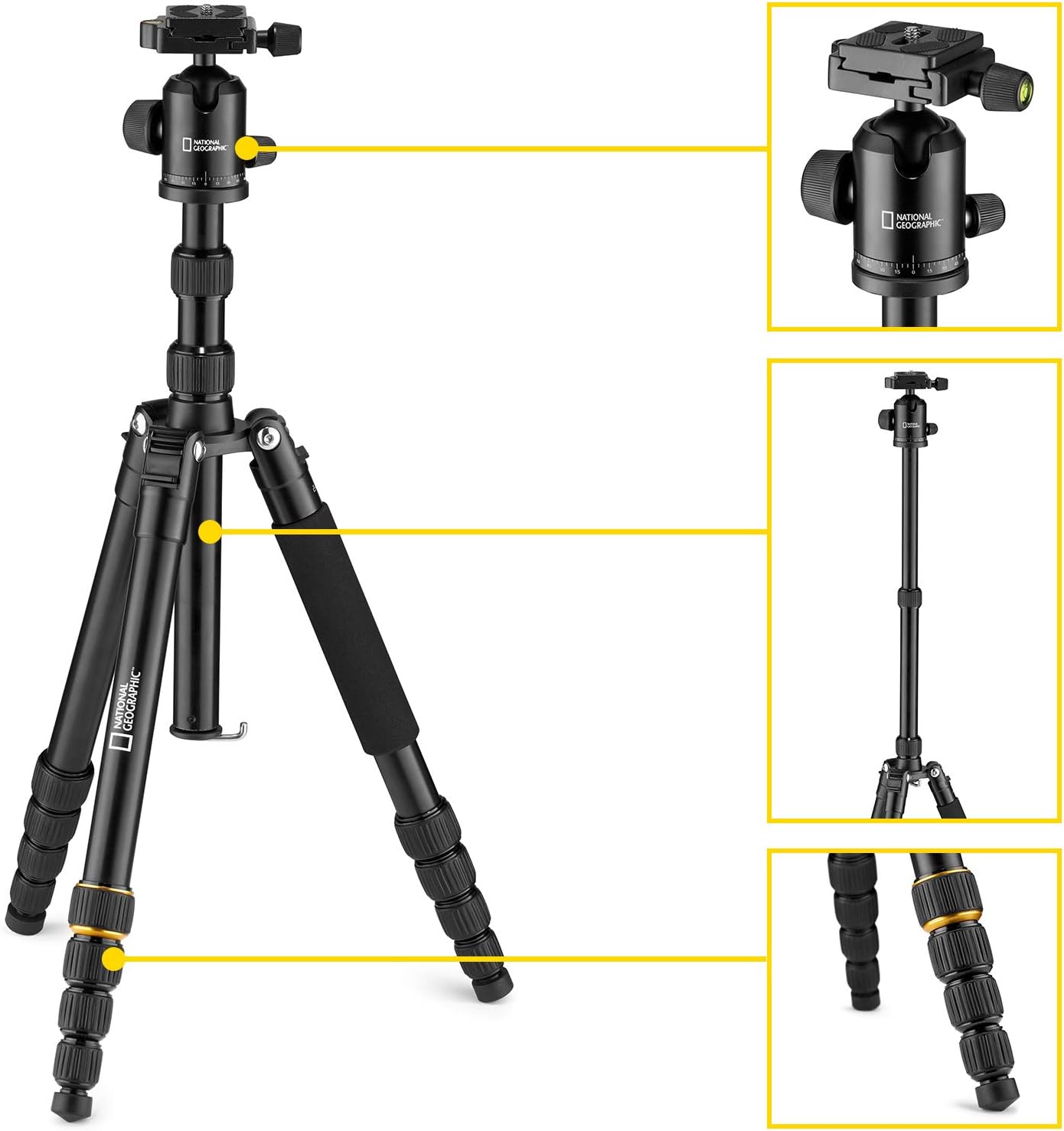National Geographic Travel Photo Tripod Kit with Monopod, Aluminium, 5-Section Legs, Twist Locks, Load up 8 kg, Carrying Bag - Image 5