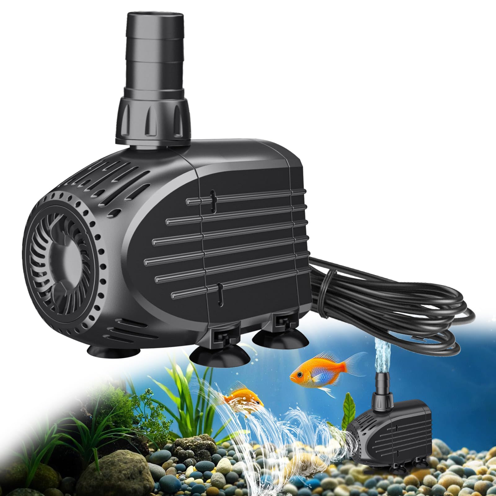 Biling Small Quiet Submersible Pump for Aquarium 750L/H, Energy Efficient Pond Water Pump with Filter for Dirty Water Garden Pond