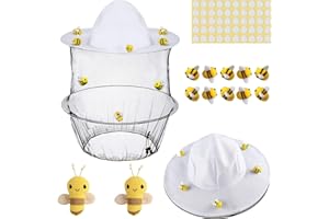 MATINIY 15 Pcs Beekeeper Set Include 2 Pcs Beekeeper Hat with Veil, 2 Pcs Bee Brooch，10 Pcs Cute Felt Bee and 50 Pcs Round Double Sided Tape for Mardi Gras Bee Party Supply