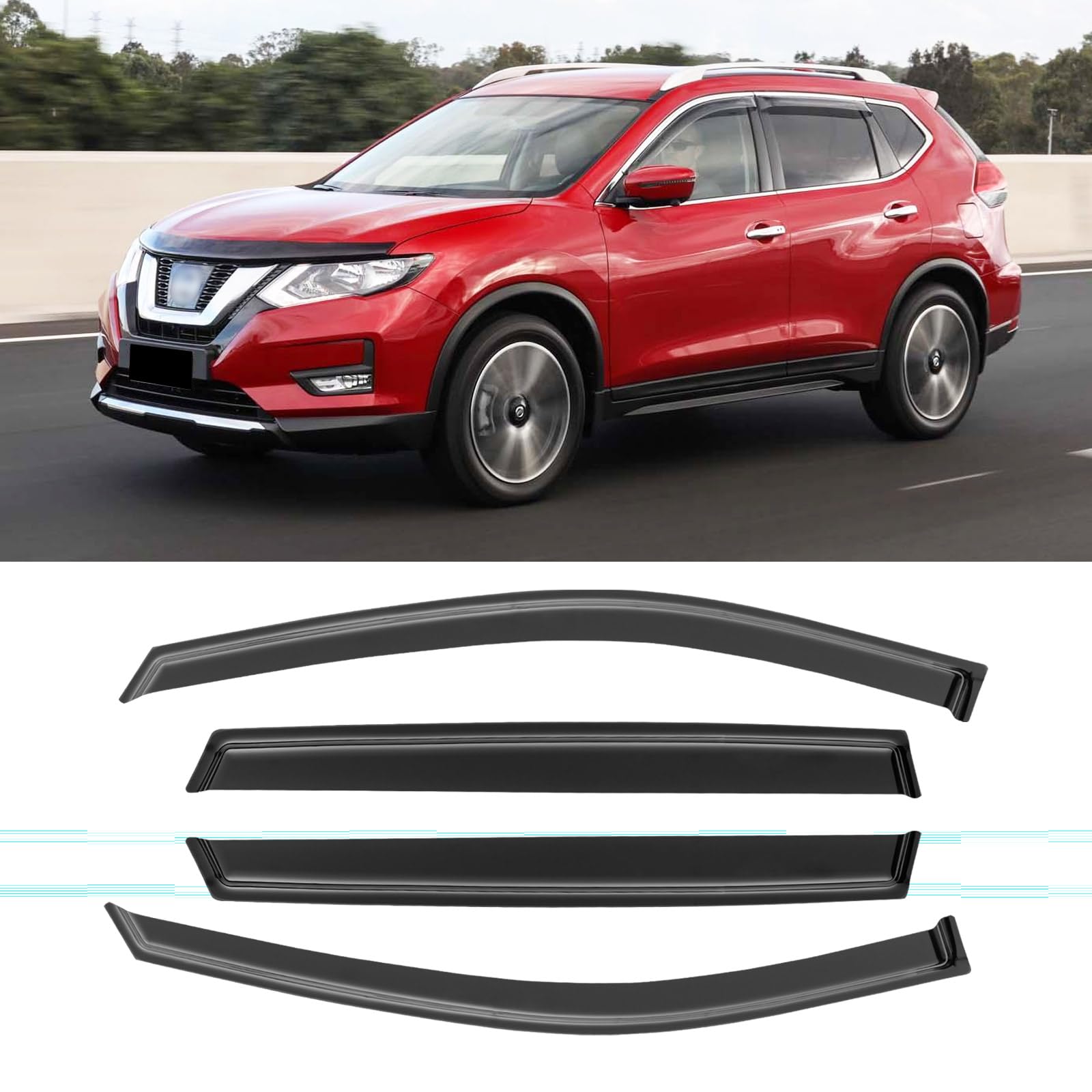 Photo 1 of Window Rain Guards for 2014-2020 Nissan Rogue(Exclude Rogue Sport Models), Window Visor Guard Vent Wind Shade Deflector Rain Shield Protector Sun Visor for 14-20 Nissan Rogue, Outside-Mount, 4PCS