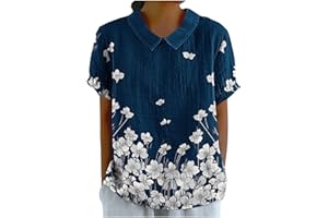 BXJX Womens Cotton Linen Tops Plus Size Short Sleeve Blouses Shirts Casual Lapel Collar Floral Tops Summer Trendy Clothes