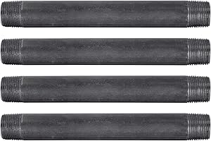 PIPE DECOR 3/4” x 8” Black Steel Plumbing Pipe, Pre Cut, Industrial Steel Grey Fits Standard 3/4 Inch Threaded Black Malleable Iron Fittings, Build Vintage DIY Furniture, 4 Pack