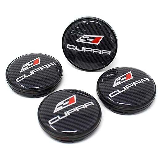 Finest Folia 4X Nabendeckel Cupra 55mm ABS Kunststoff OEM Qualität Gel Emblem Aluminum Deckel (Carbon Schwarz, Schwarz Eloxie