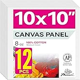 PHOENIX Painting Canvas Panels 10x10 Inch, 12 Value Pack - 8 Oz Triple Primed 100% Cotton Acid Free Square Canvas Boards for Painting, White Blank Flat Canvas Boards for Acrylic, Oil Paints