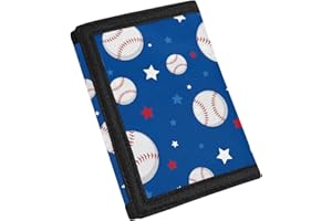COEQINE Baseball 3D Ball Men Wallet With Coin Pocket Trifold Wallet for Travel Lightweight Portable Blue Stars Print Trifold Money Bag