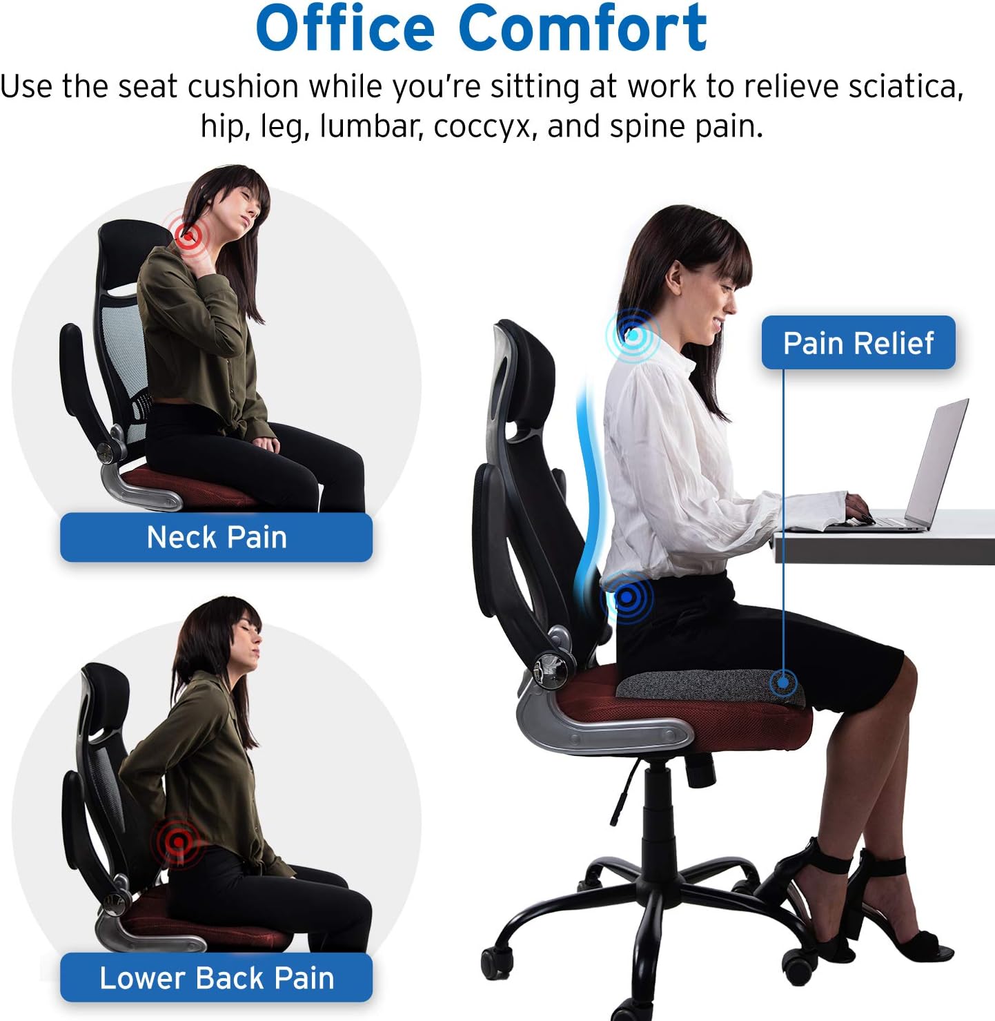 Etekcity Seat Cushion for Office Chair Cushion 100% Memory Foam Non-Slip Coccyx Orthopedic for Tailbone & Sciatica & Back Pain Relief Bamboo Charcoal Breathable Fadeless Cushion Cover: Home & Kitchen
