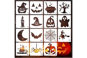YANROOM Halloween Stencils for Painting on Wood Shirts & Holiday Cookies, Large Pumpkin Carving Paint Stencil (Reusable for Craft & Wall Decorating) (15pcs 8in)