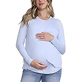 Motherhood Maternity Womens Long Sleeve Scoop Neck Tulip Nursing Tee Shirt for Breastfeeding with Easy Access