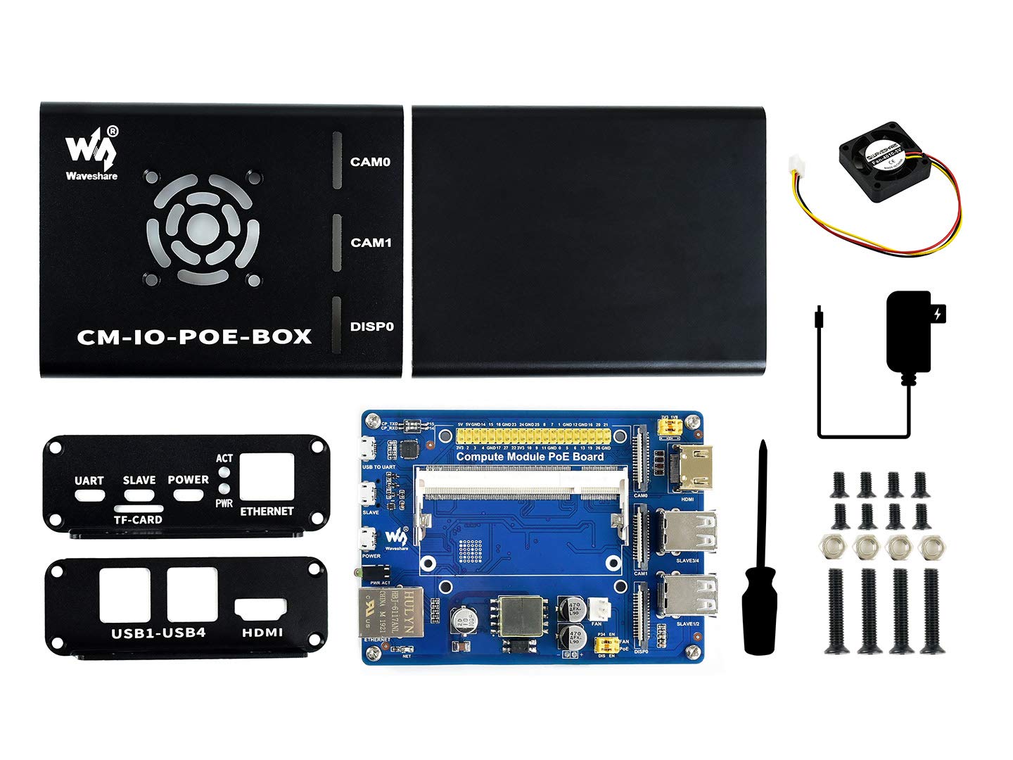 Waveshare Mini-computer Add-ons Based on Raspberry Pi Compute Module CM3 / CM3L / CM3+ / CM3+L Include PoE Expansion Board Metal Case and Cooling Fan