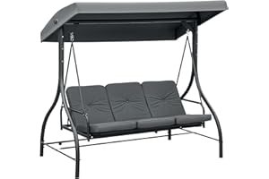 Outsunny 3 Seater Patio Swing Chair, 2-in-1 Convertible Cushioned Porch Swing Bed, Outdoor Swing with Canopy, Dark Grey
