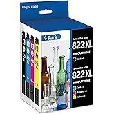 4 Pack 822XL Ink Cartridges Remanufactured for Epson 822XL Ink Cartridges T822XL Combo Pack Work for Workforce Pro WF-3820 WF
