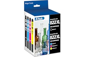 4 Pack 822XL Ink Cartridges Remanufactured for Epson 822XL Ink Cartridges T822XL Combo Pack Work for Workforce Pro WF-3820 WF