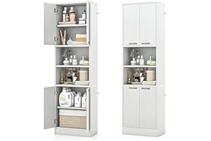 Tangkula 75" Tall Bathroom Storage Cabinet, Bathroom Floor Cabinet with 4 Doors & 2 Open Shelves, 4 Anti-toppling Devices, Fr