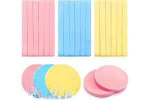 GDDOCHN 120 Pieces Facial Sponge Compressed,Professional Makeup Removal Sponge,Round Face Cleaning Sponge for Spa,Exfoliating,Mask(Yellow,Pink,Blue)