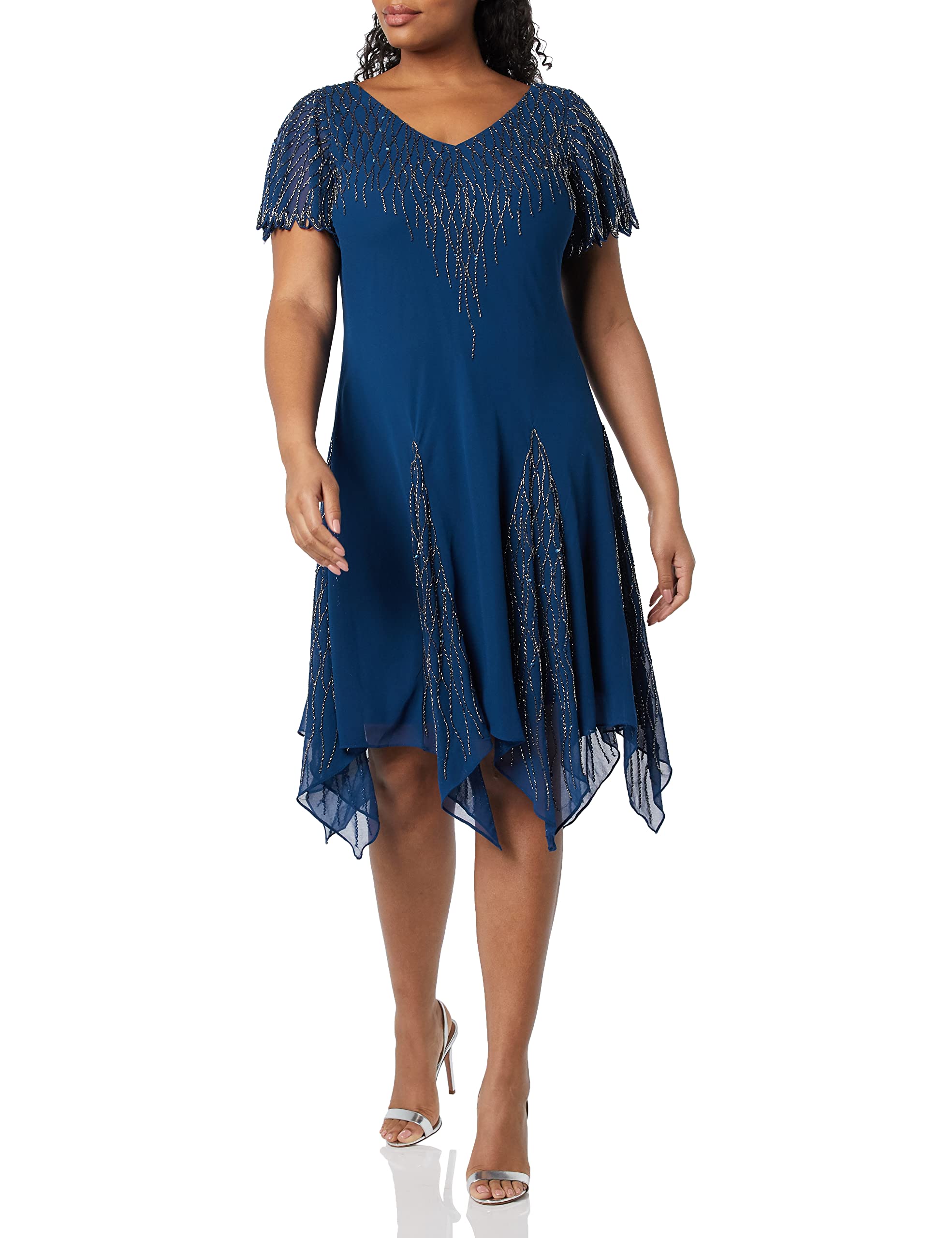 Photo 1 of J Kara Women's Plus Size Short Beaded Dress, Cobalt/Multi, 18W