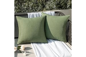 EMEMA Outdoor Throw Pillow Covers Decorative Farmhouse Square Pillowcases Waterproof Cushion Covers Cases for Patio Couch Garden Sofa Home Living Room Set of 2 20x20 Inch Gray Green