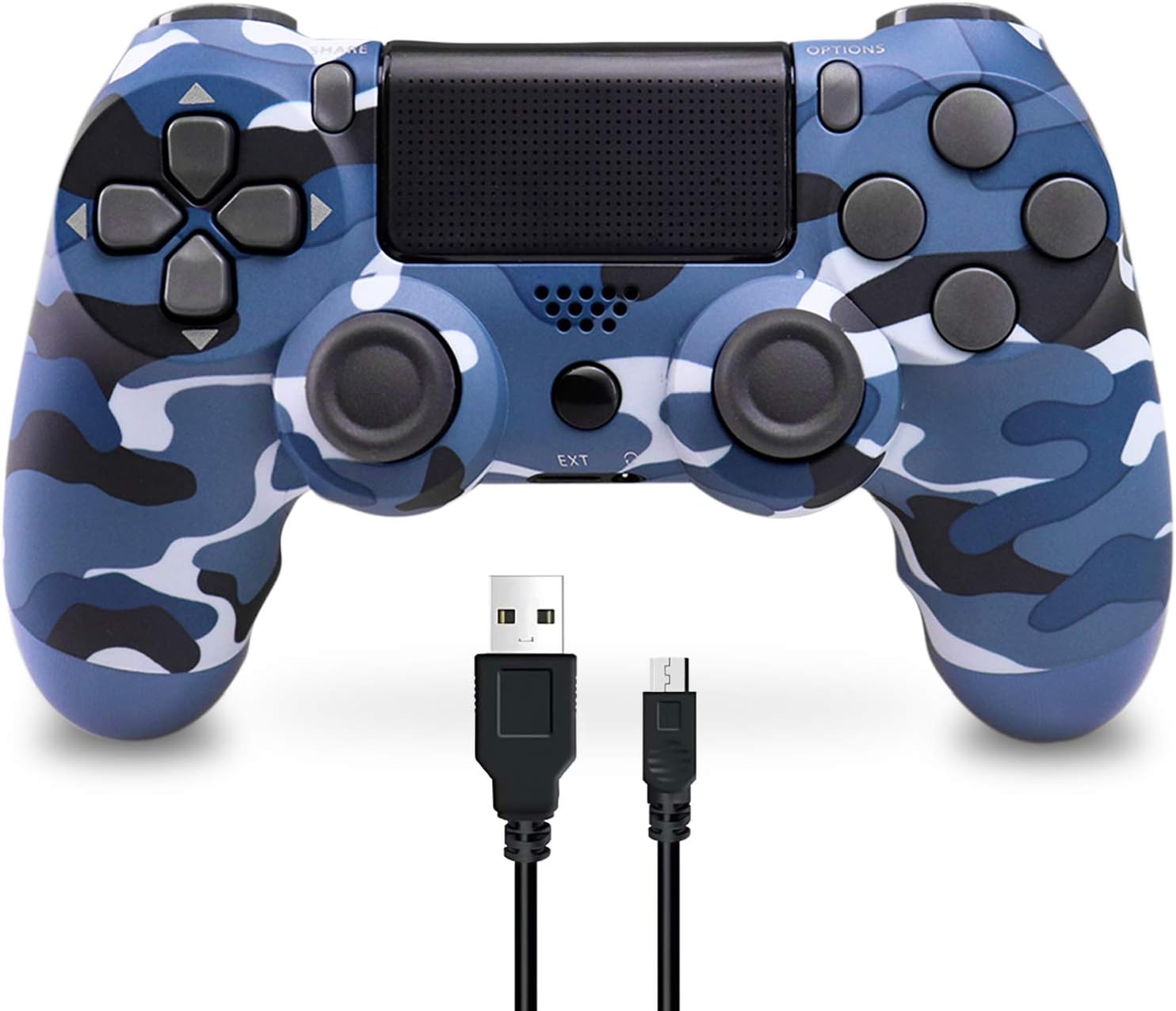 Wireless Controller for PS4, BOHASH Game Controller for Playstation 4 with Dual Vibration and Charging Cable, Remote Control Gamepad for PS4/Slim/Pro Console (Blue Camouflage)