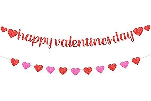 KatchOn, Glitter Happy Valentines Day Banner - 10 Feet, No DIY | Red Pink Heart Garland for Valentines Day Decorations | Valentines Banner, Valentines Day Garland | Classroom Valentines Decorations