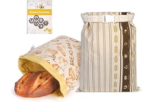 Essovee 2 Pack Cotton Beeswax Bread Bags - Large Reusable Cotton Linen Food Storage Covers for Sourdough & Homemade Bread, Wa