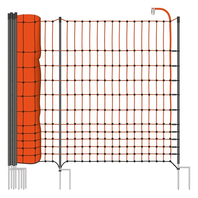 VOSS.farming 50 m Premium Hühnerzaun, Geflügelzaun/-Netz, 112 cm, 20 Pfähle, 2 Spitzen Classic