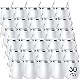 Inbagi 30 Pieces 12 oz Stainless Steel Wine Tumbler Bulk Double Wall Vacuum Insulated Wine Glasses with Lids and Straws Travel Mugs Coffee Tumbler Cups for Wedding Birthday Party Favor Gifts (White)