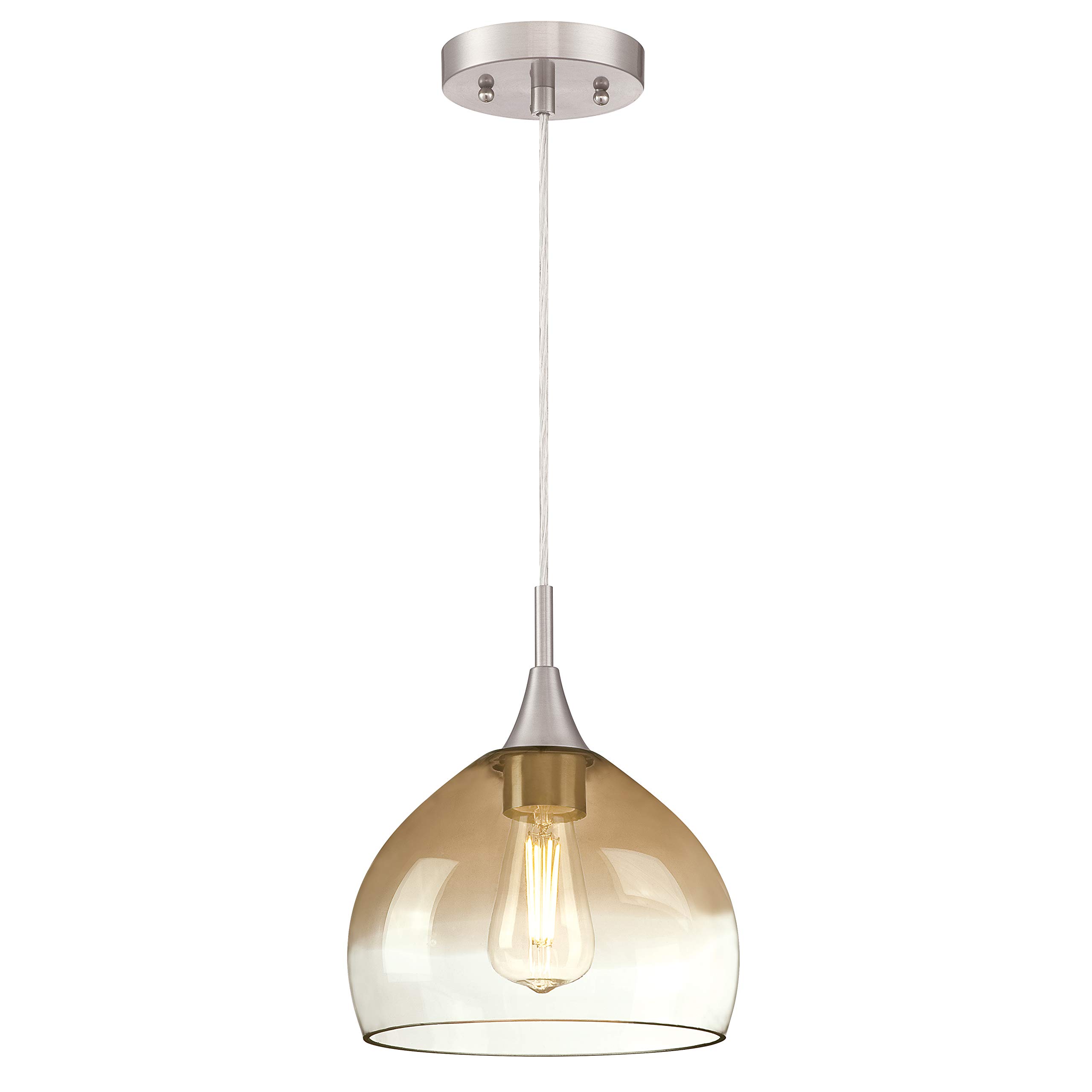 Westinghouse Lighting 63669 One-Light Indoor Pendant, Brushed Nickel Finish with Amber and Clear Glass