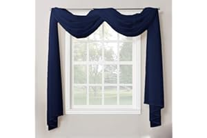 Decotex 1 Piece Sheer Voile Home Decor Fully Hemmed Scarf Valance Swag Topper (54" X 216", Navy Blue)