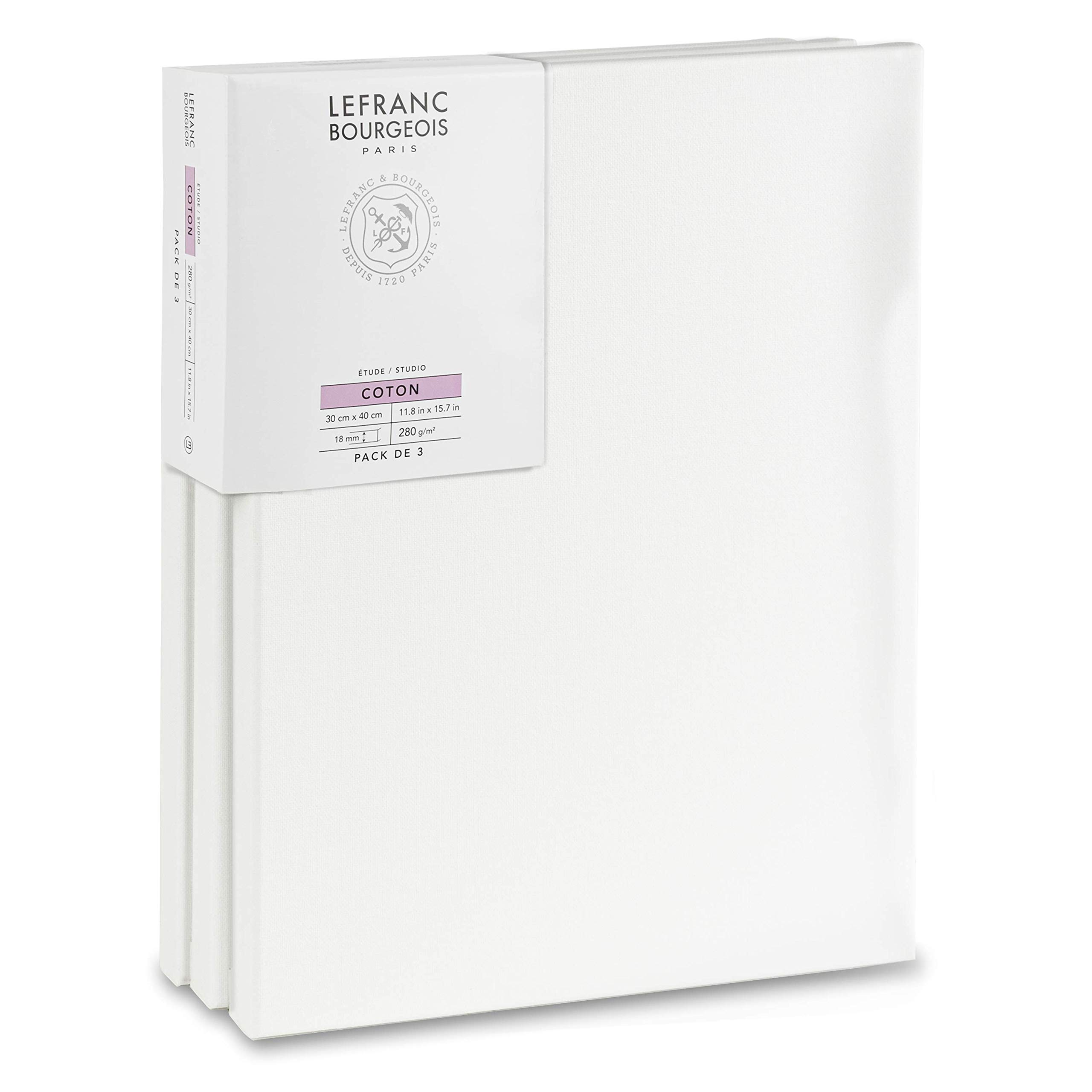 Lefranc Bourgeois 301350 Stretcher Frame Made of Spruce Wood, Set of 3, 20 x 20 cm, 100% Cotton 280 g/m², Sturdy Stretcher Frame Made of Spruce Wood, White Pre-Primed Canvas for Acrylic Paints and Oil Paints