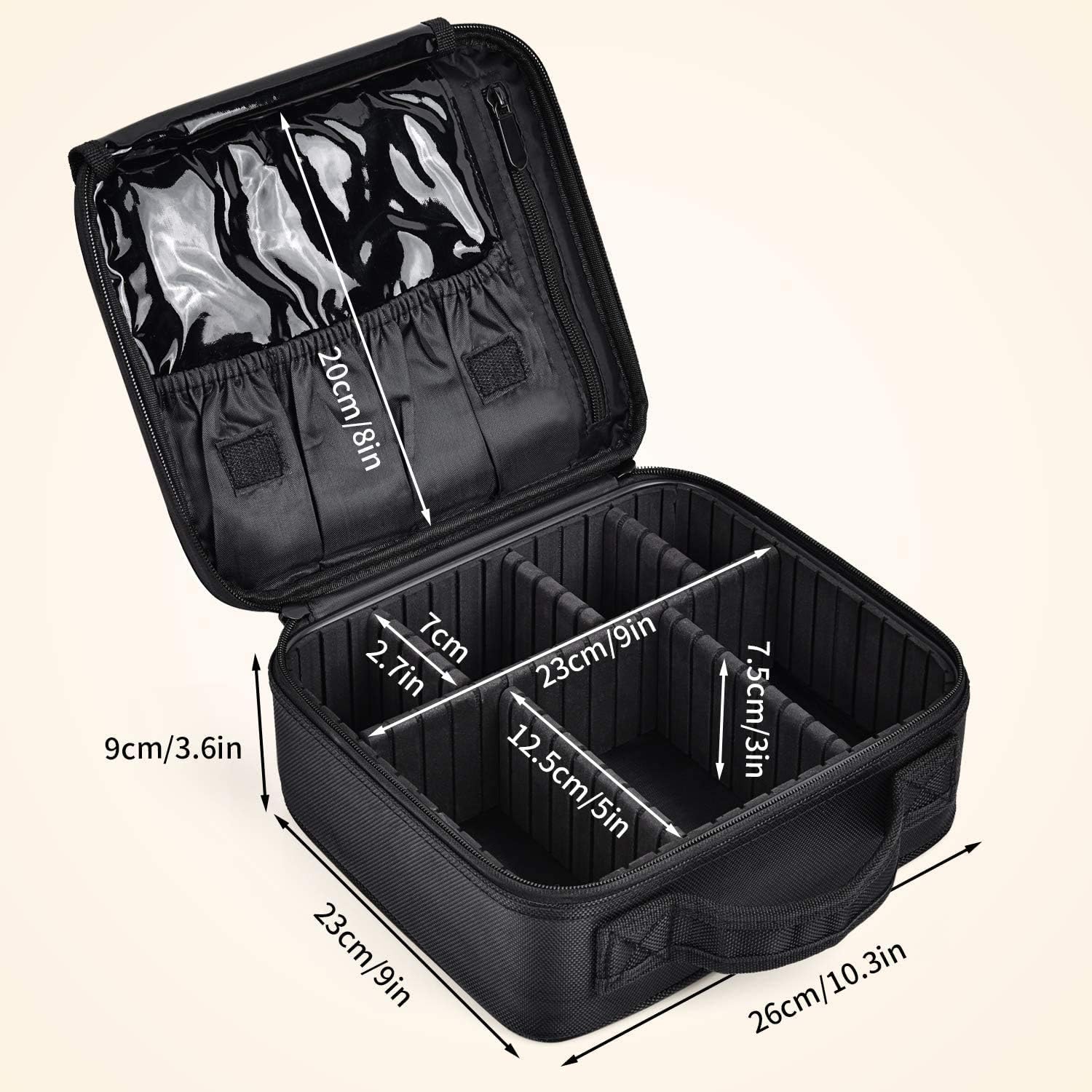 Travel Makeup Case Professional Cosmetic Bag Make Up Train Case Hairdressing Tools Organiser with Adjustable Compartment Oxford Fabric, Black - Image 4