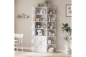 75 Inch Tall Wooden Bookcase with Doors,6-Tier Freestanding Kids Bookshelf, Wide Storage Cabinet Organizer for Bedroom, Livin