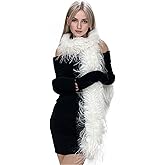 Greenery-GRE Womens Faux Fur Feathered Long Scarf Fuzzy Plush Oversize Stole Scarf Shawl Thick Winter Warm Wrap Partywear