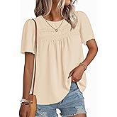 NORACORA Womens Short Sleeve Tops Summer Crewneck Shirts Casual Chiffon Blouses Flowy Lace Hem Boho 2026 Trendy Clothes