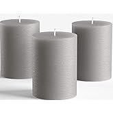 Melt Candle Company Set of 3 Pillar Candles 3" x 4" Unscented Handpoured Weddings, Home Decoration, Restaurants, Spa, Church Smokeless Cotton Wick - Grey