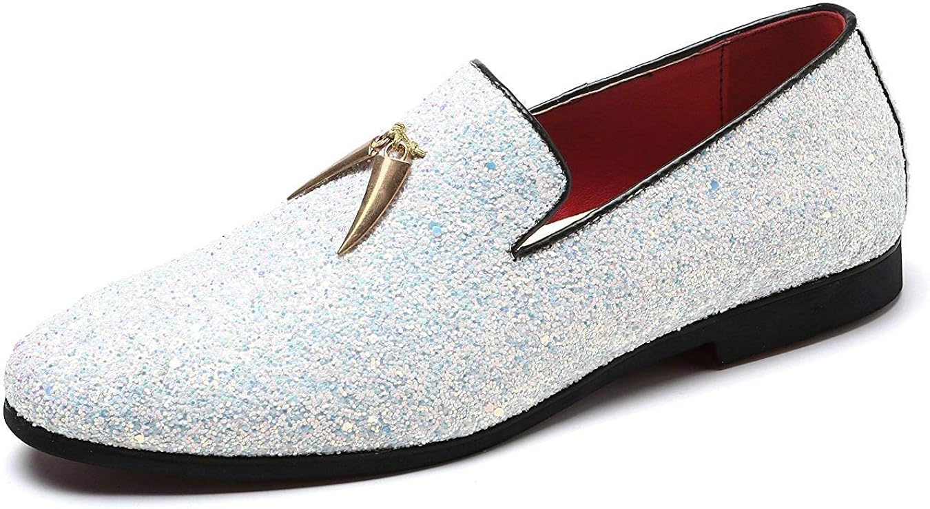 white glitter loafers