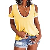 Dellytop Women's Cold Shoulder Top Casual Scoop Neck Short Sleeve T-Shirt
