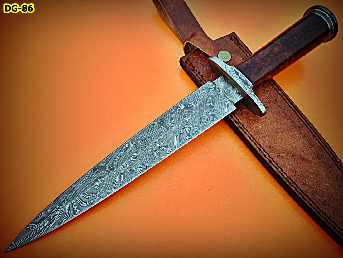 RAM-DG-86- Damascus Steel 15.0" Inches Dagger Knife –Rose Wood Handle.